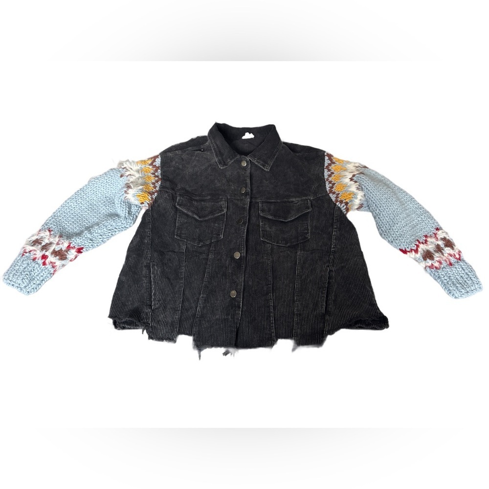 Pol Corduroy and Knit Sleeve Jacket Black and blue size small